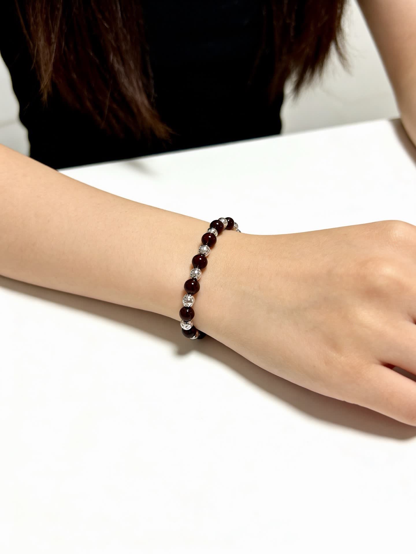 Tiffany & Co Elegant Garnet and Silver Beaded Bracelet